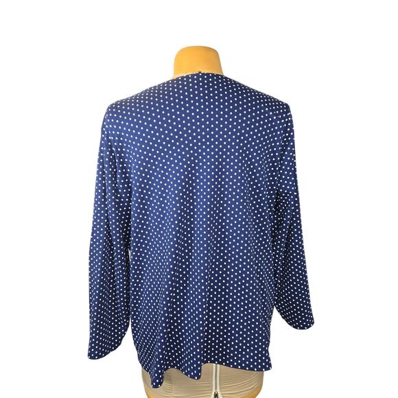 Quacker Factory Jeanne Bice Women 2X Snap Front Top Blue White Polka Dot Stretch - Picture 5 of 11